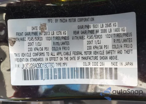 2009 Mazda Cx-9 Grand Touring z USA, uszkodzony, nr VIN JM3TB28A090180780